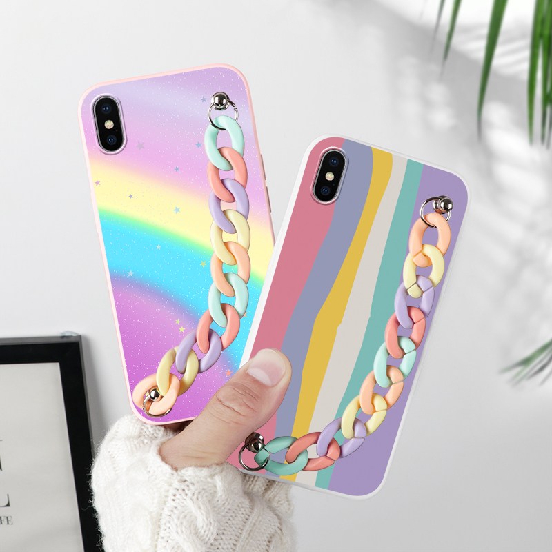Oppo A52 Luxury Bling Soft Mobile Case With Rainbow Chain Back- Instock