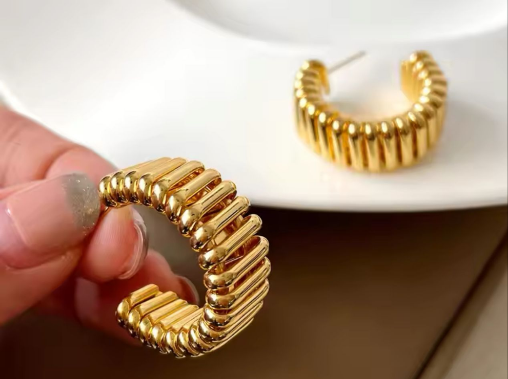 Golden Ribbed Hoops