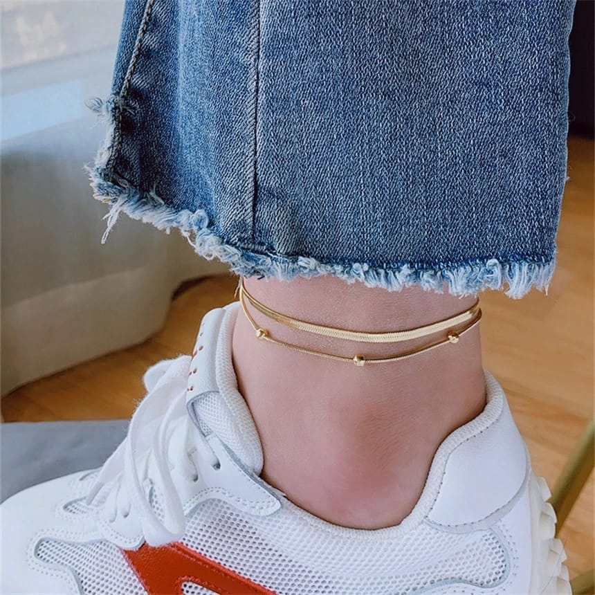 Dual Layered Snake Skin Beads Anklet