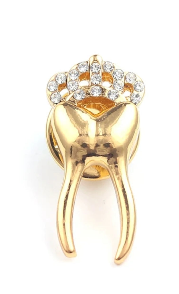 Tooth Shape Brooch With Diamond Crown
