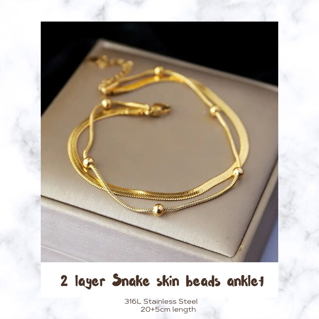 Dual Layered Snake Skin Beads Anklet