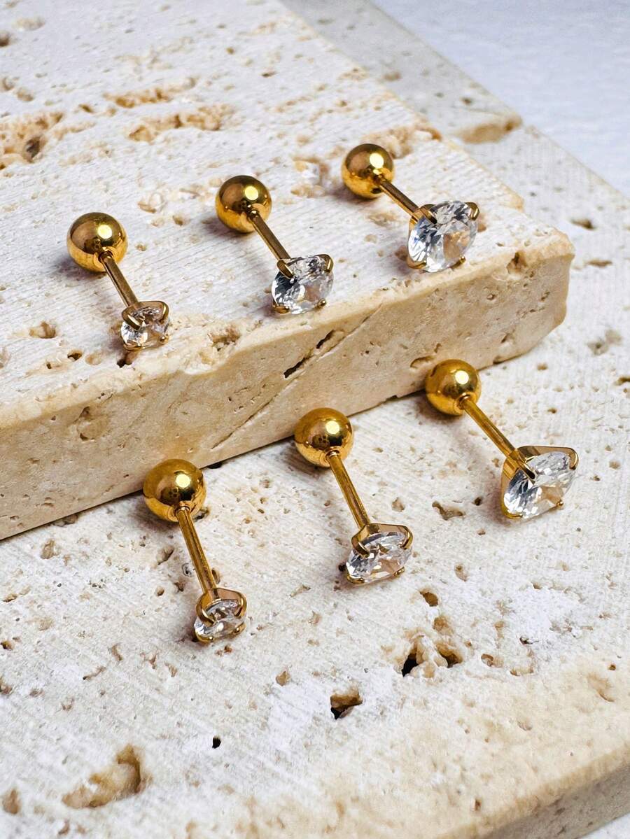Classic Round Zirconia Stud Earrings – 3 Pair Set