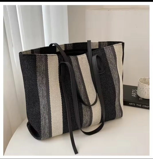 Stripe Zipper Tote Bag