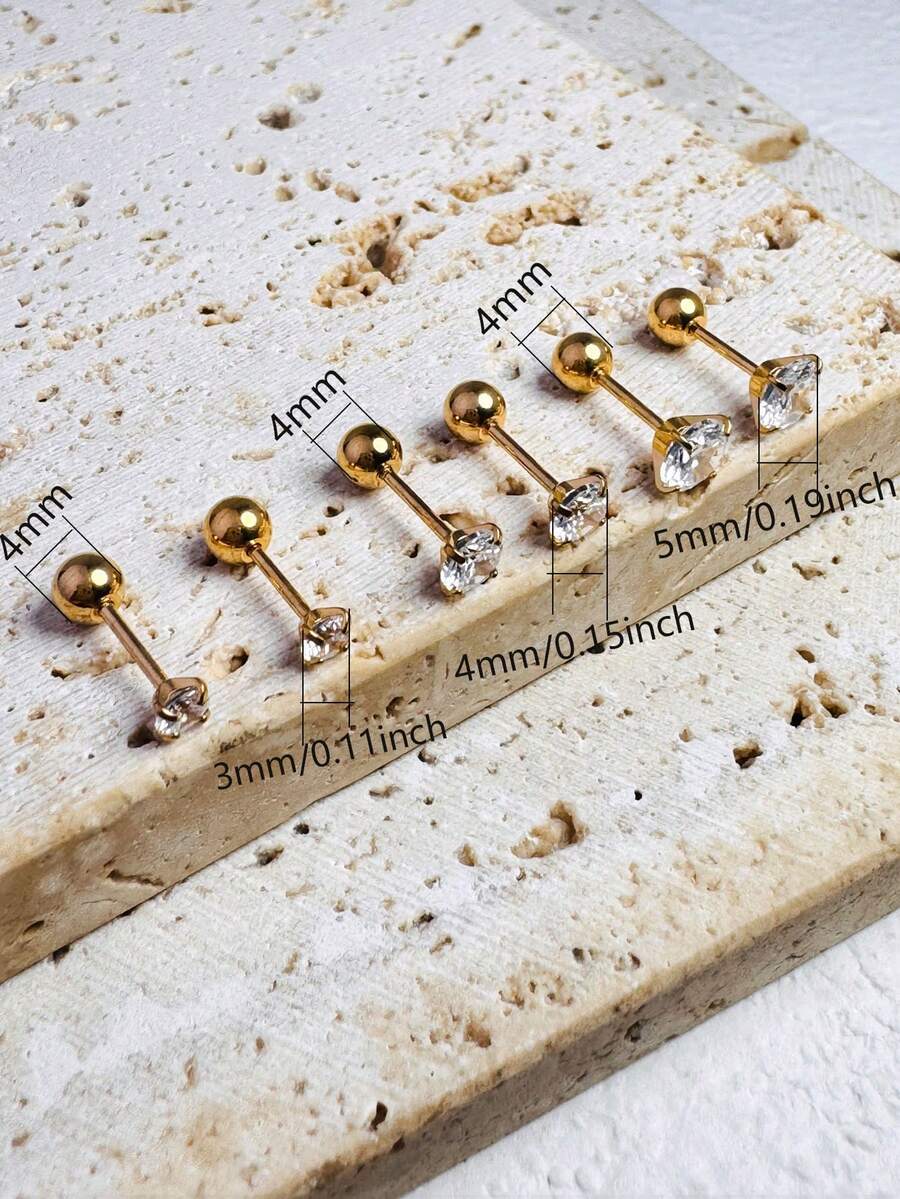Classic Round Zirconia Stud Earrings – 3 Pair Set