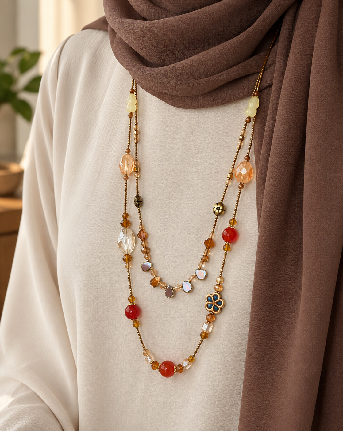 Beaded Earthy long necklace.