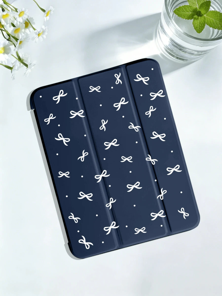 Navy Blue Bow Print Tri-Fold Tablet Case
