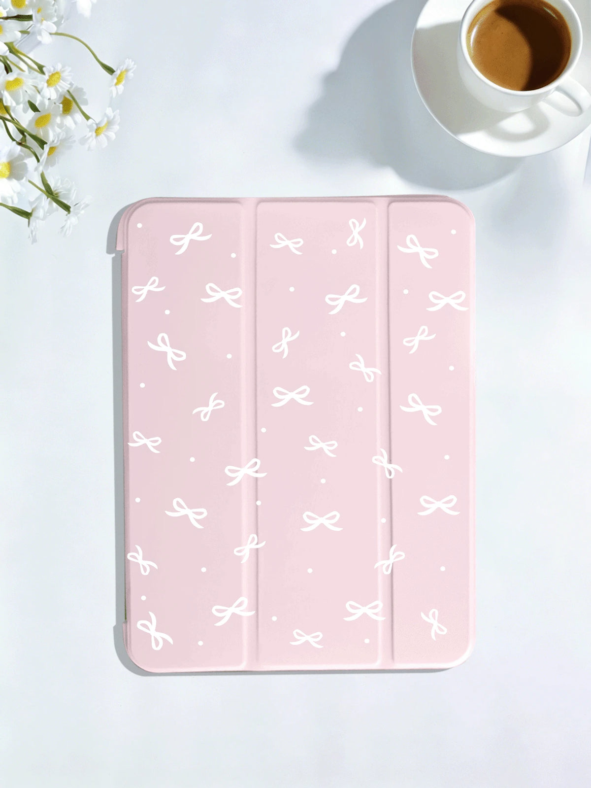 Pink Bow Print Tri-Fold Tablet Case