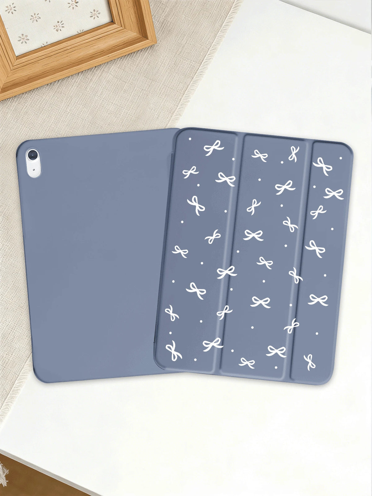 Dusty Purple Bow Print Tri-Fold Tablet Case