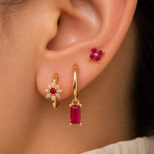 Multiple Piercing Studs (Maroon Stones)