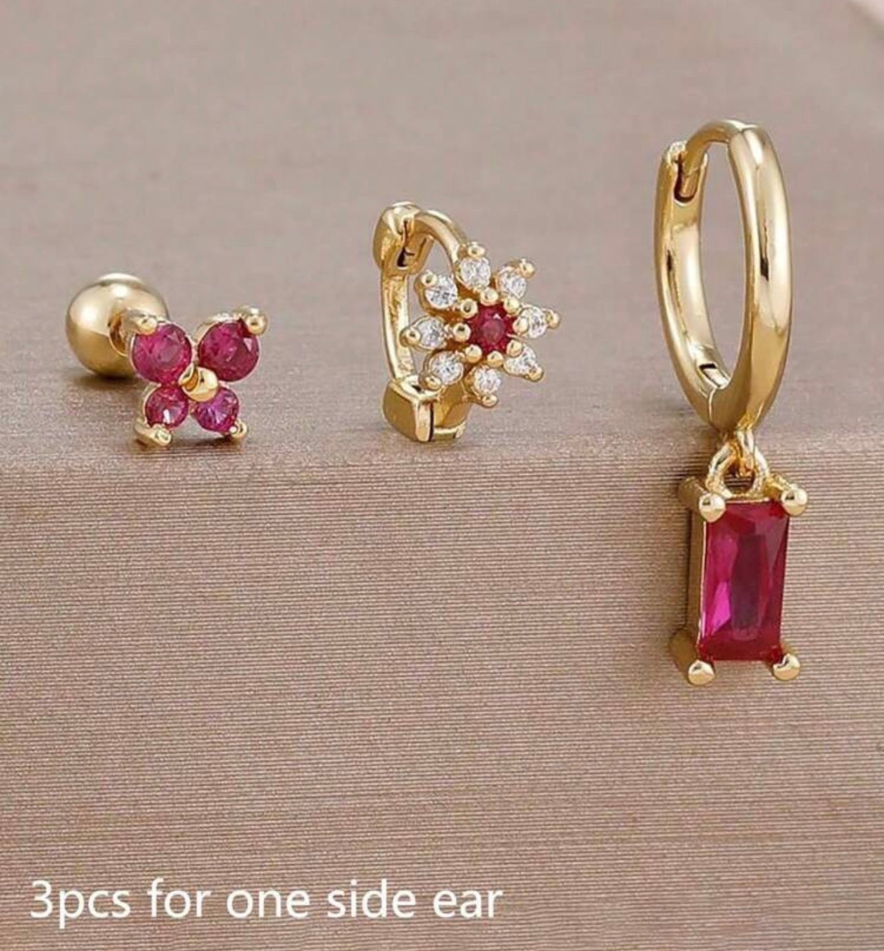 Multiple Piercing Studs (Maroon Stones)