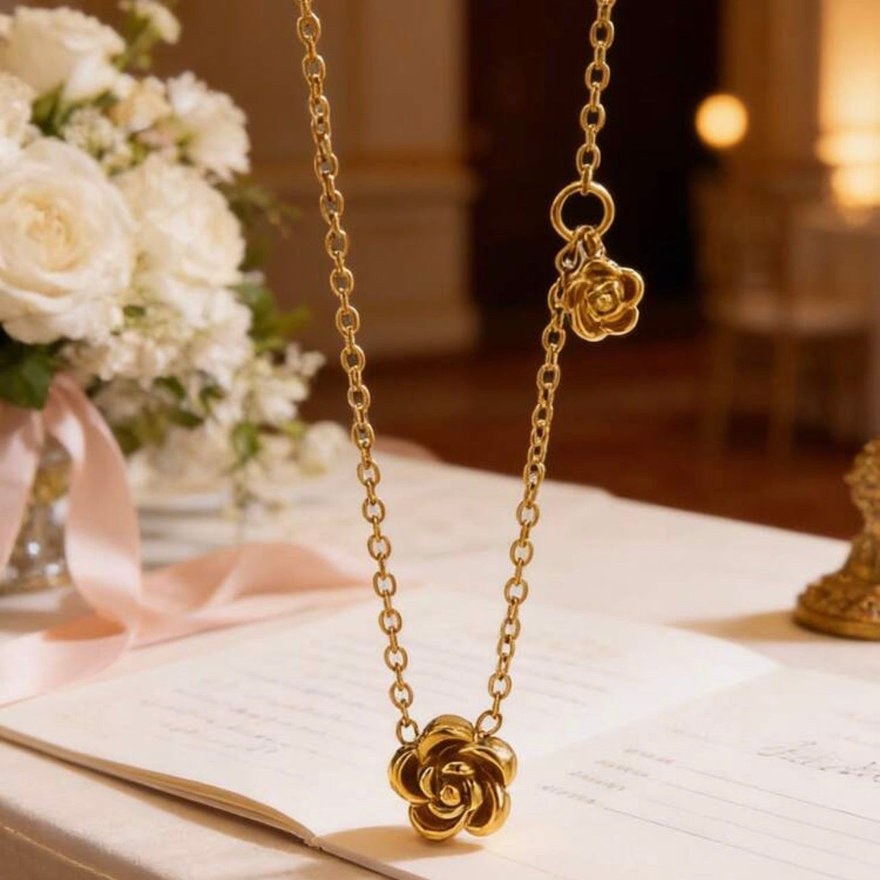 Rose dual charm necklace