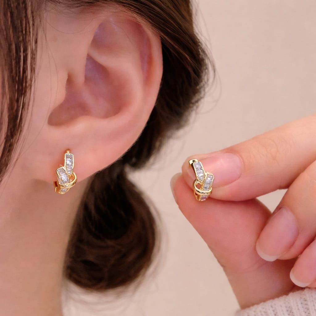 Mini Knot Rhinestone Hoops