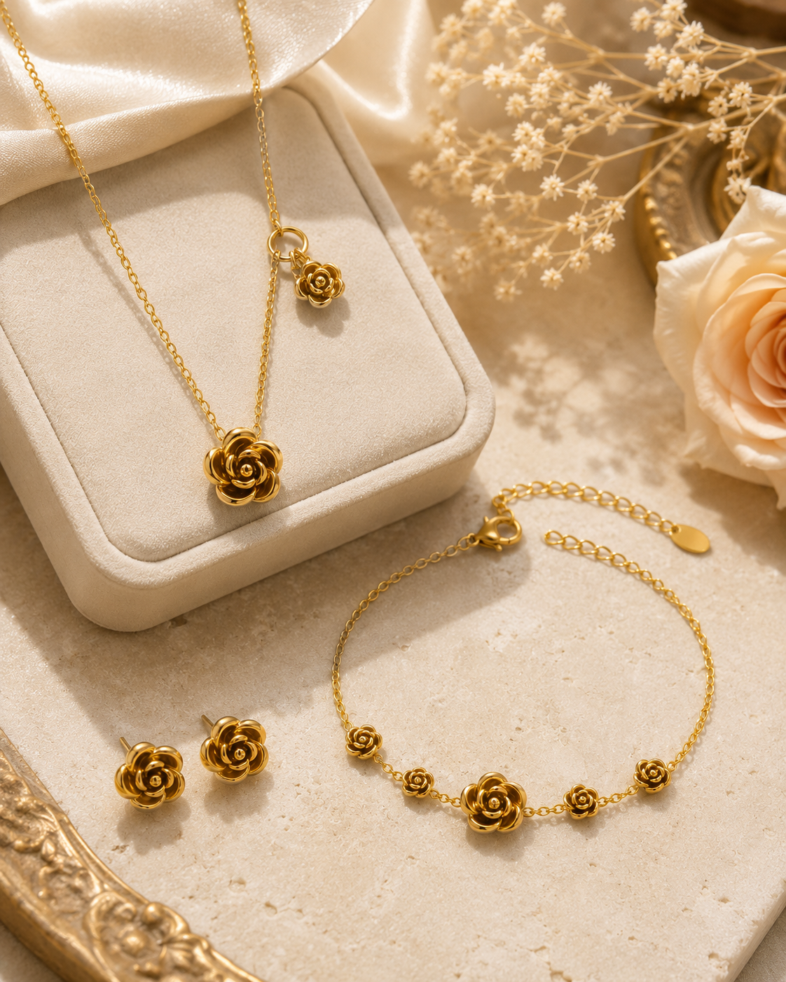 Rose dual charm necklace