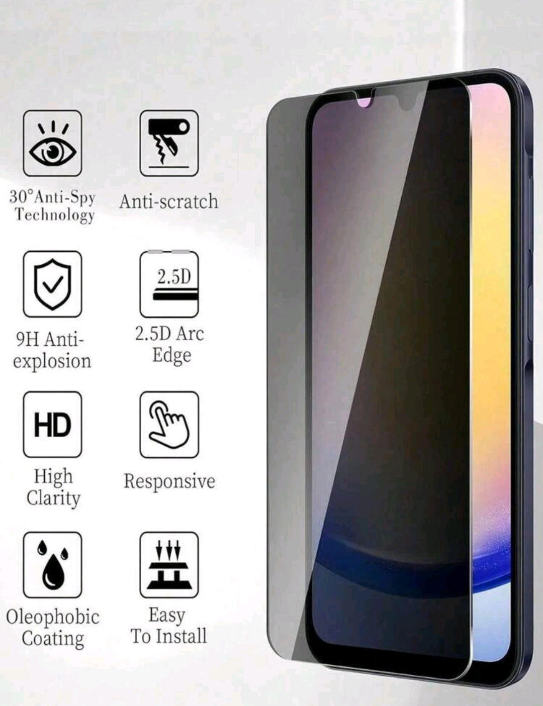 2pcs Tempered Glass Screen Privacy Protector