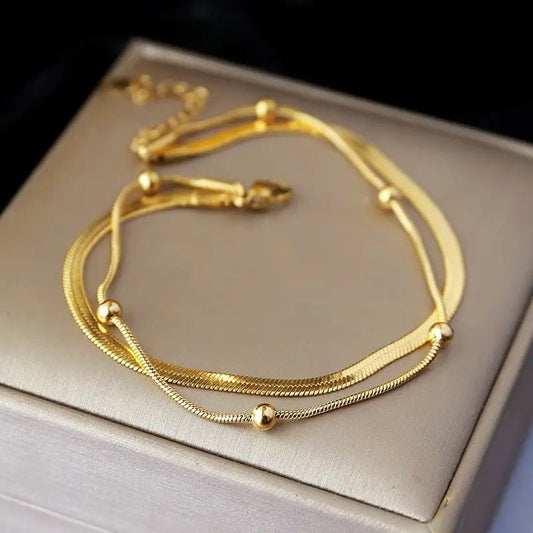 Dual Layered Snake Skin Beads Anklet