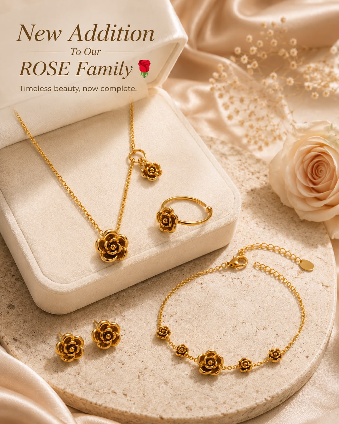 Rose Bouquet complete 4-piece rose jewelry set